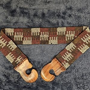 Artisan Beaded Belt with Wooden Accents